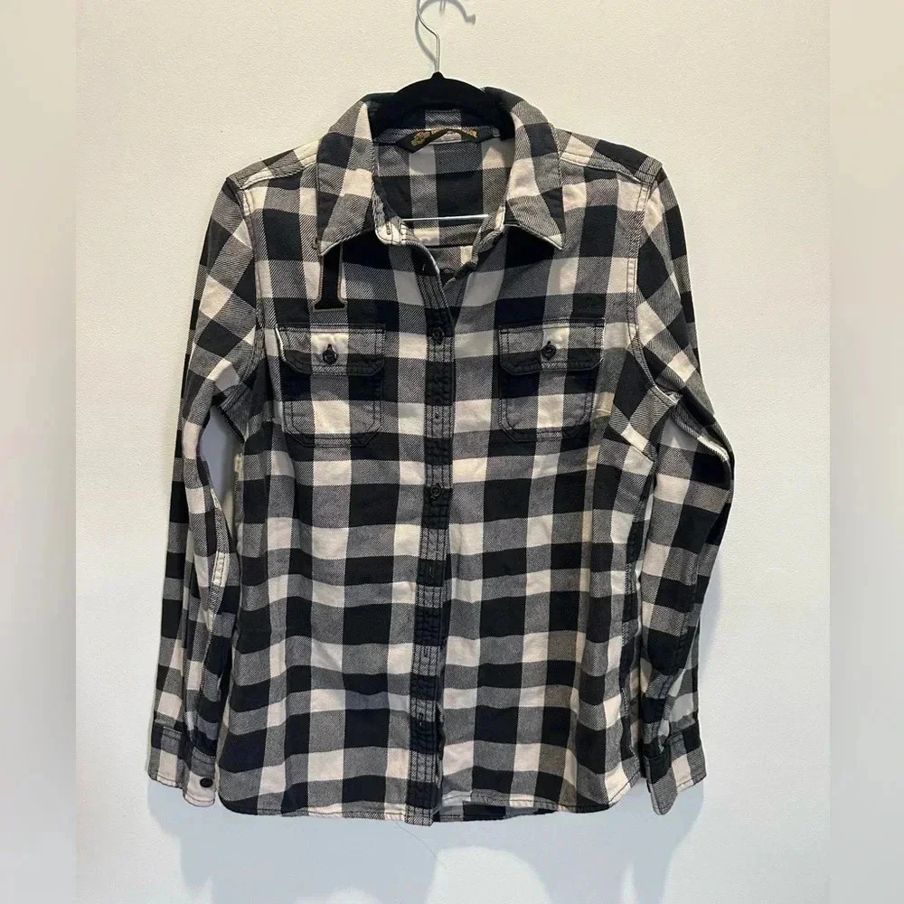 Harley Davidson Black & White Thick Plaid Women’s Button Down Studded Medium